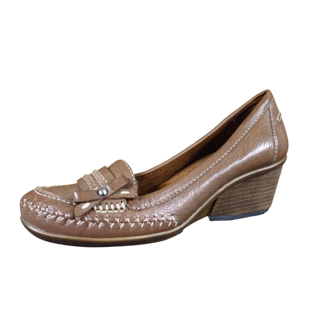 Naturalizer Piper Women Wedge Pump 6.5 Wide Comfort Office Brown Leather